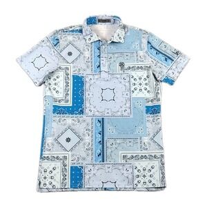 G/FORE Performance Golf Polo AOP  Paisley Mens Size Medium Blue Short Sleeve